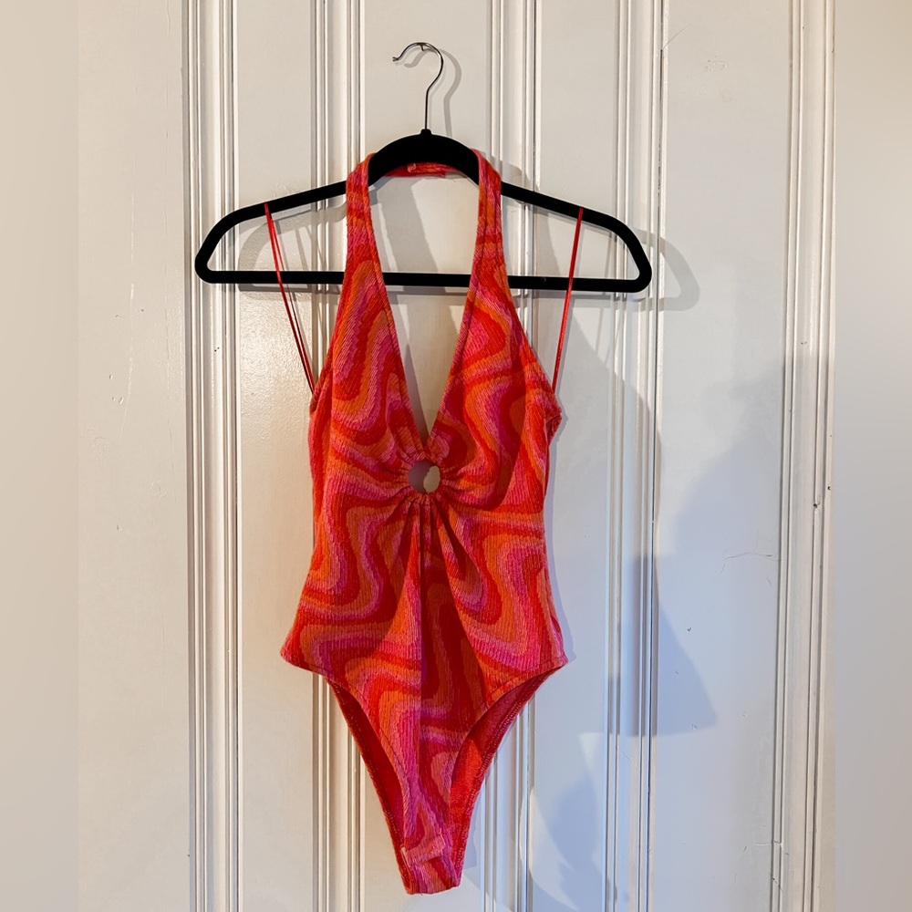 Zara Cut Out Jacquard Halter Body Suit Sz S